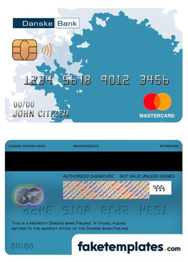 fake Finland Danske bank mastercard download PSD template, fully editable