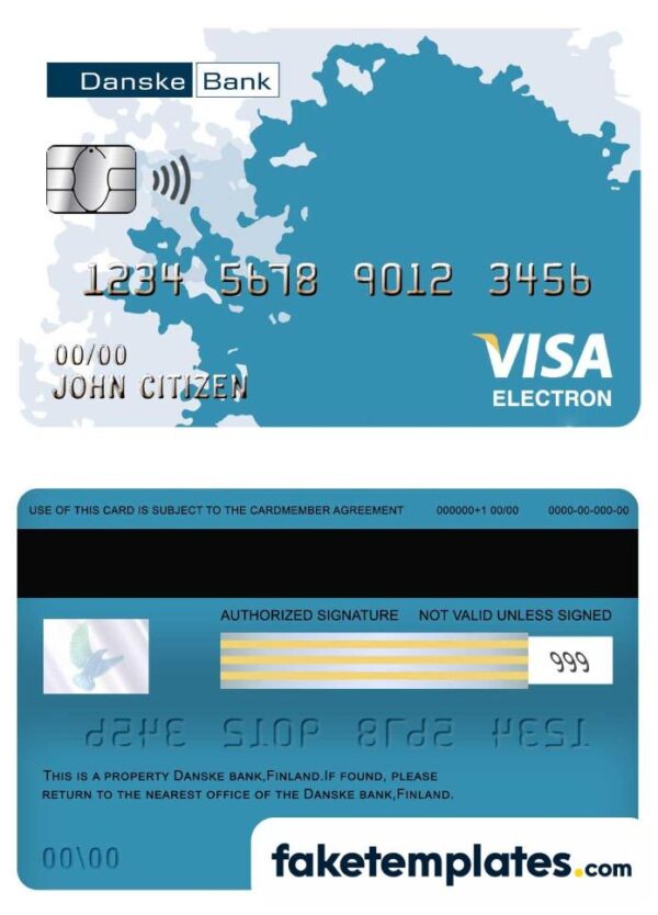 fake Finland Danske bank visa electron card download PSD template, fully editable