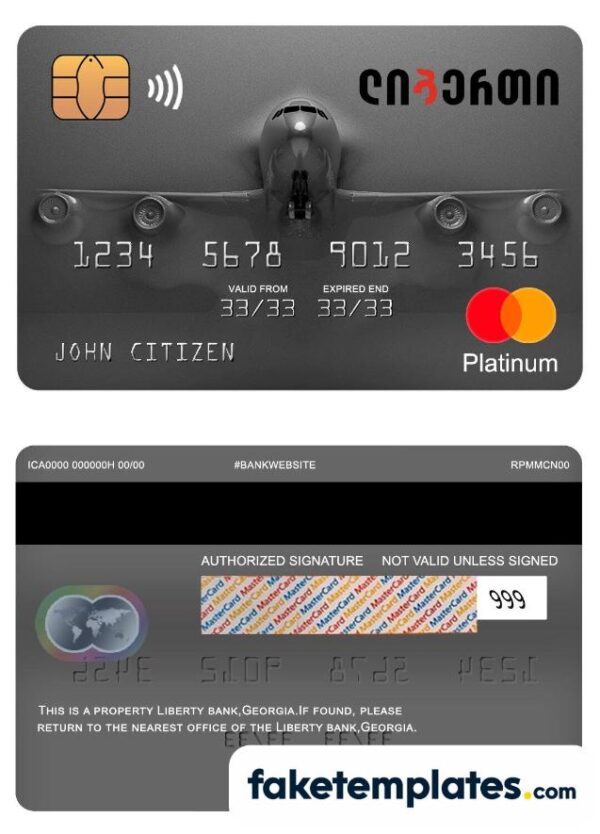 fake Georgia Liberty bank platinum mastercard download PSD template, fully editable