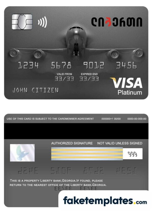 fake Georgia Liberty bank visa platinum card download PSD template, fully editable