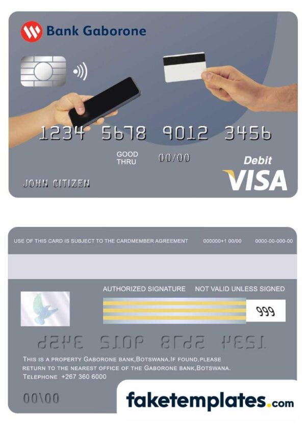 fake Botswana Savings bank visa card download PSD template, fully editable