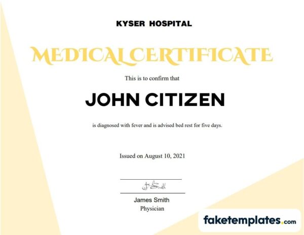 fake USA Medical certificate download template in Word and PDF format
