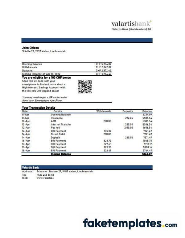 fake
  Liechtensteiner Valartis bank statement 3 - 6 months download Word and PDF
  template