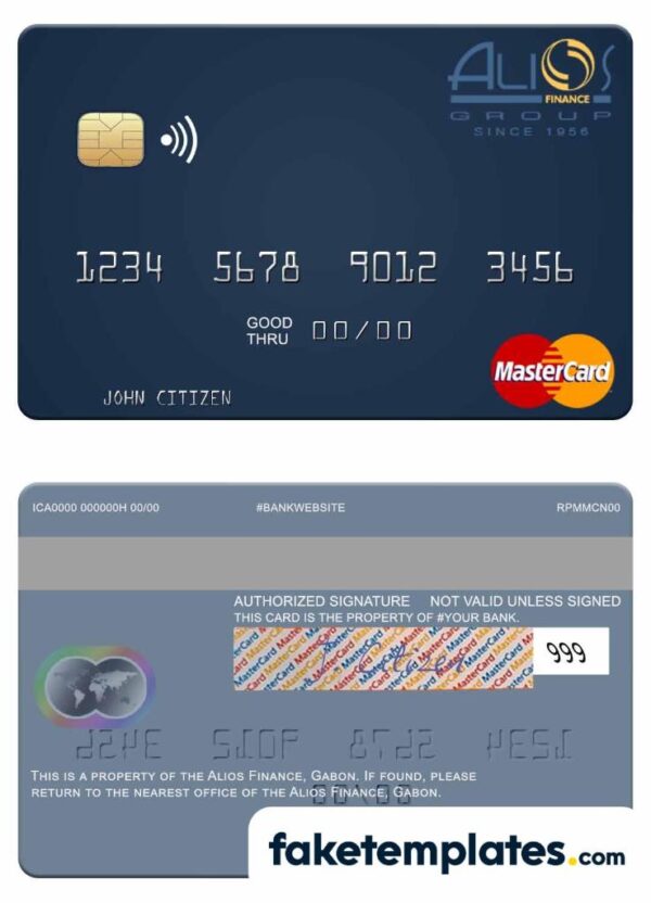 fake Gabon Alios France mastercard download PSD template