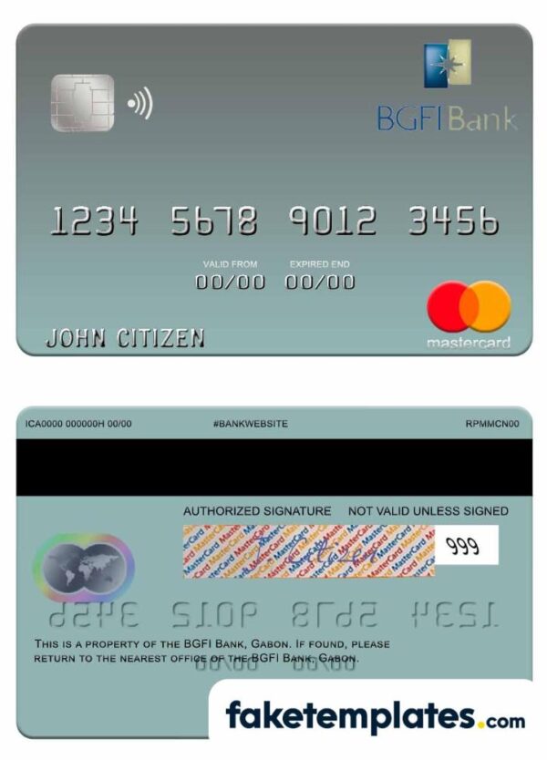 fake Gabon BGFI Bank mastercard download PSD template