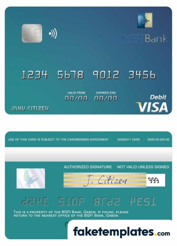 fake Gabon BGFI Bank visa debit card download PSD template