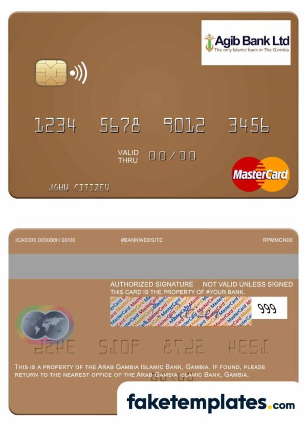 fake Gambia Arab Gambia Islamic Bank mastercard download PSD template