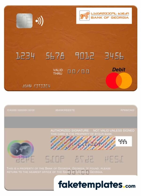 fake Georgia Bank of Georgia mastercard download PSD template