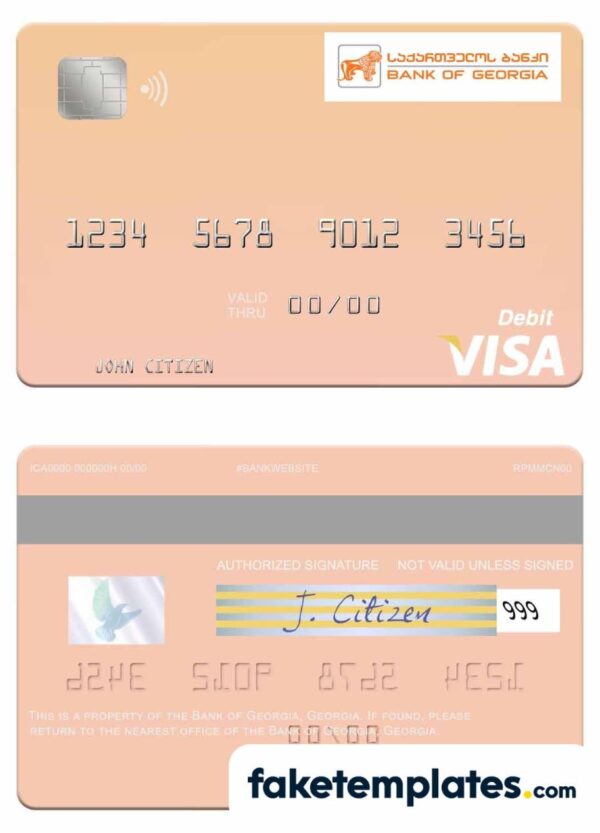 fake Georgia Bank of Georgia visa debit card download PSD template