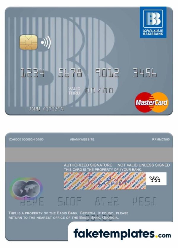 fake Georgia Basis Bank mastercard download PSD template