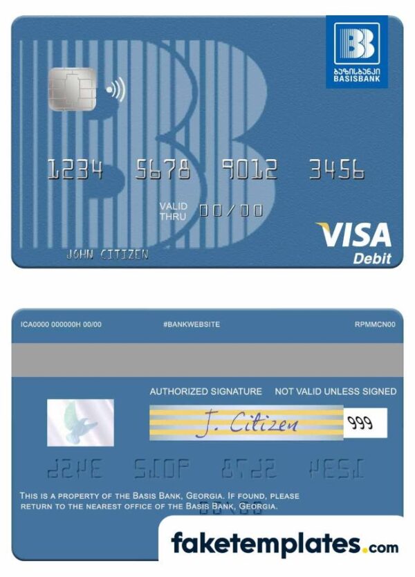 fake Georgia Basis Bank visa debit card download PSD template