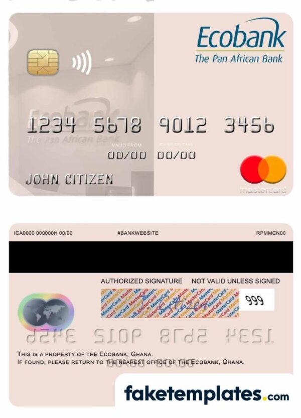 fake Ghana Ecobank Ghana mastercard download PSD template