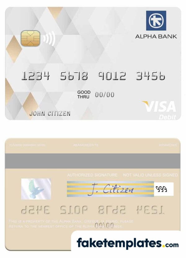 fake Greece Alpha Bank visa debit card download PSD template