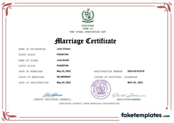 fake Pakistan marriage certificate download Word and PDF template | fully editable