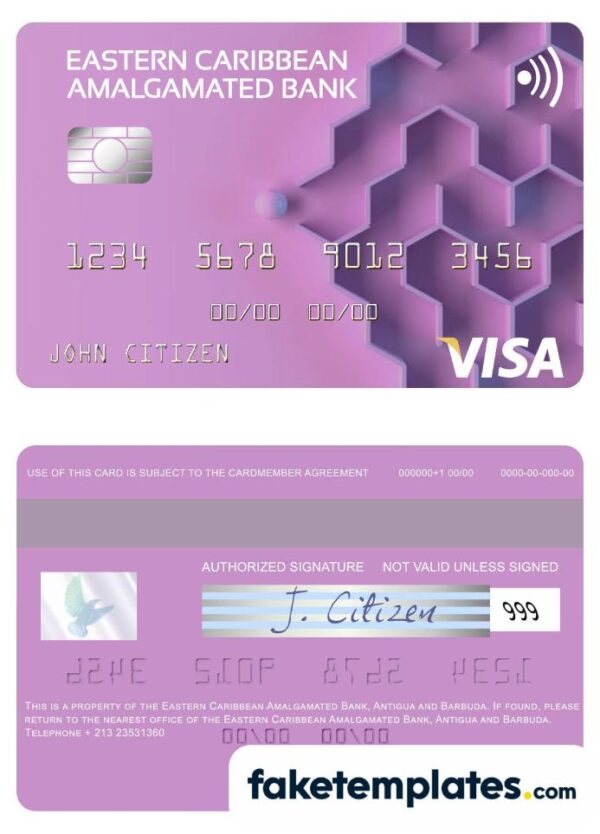 fake Antigua and Barbuda Eastern Caribbean Amalgamated Bank visa card download PSD template