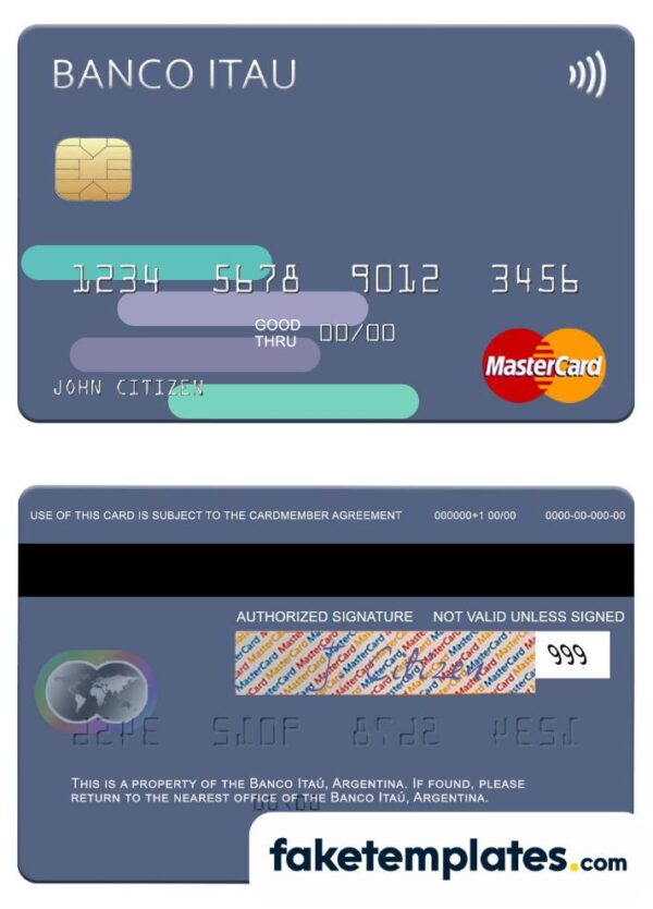 fake Argentina Banco Itaú mastercard download PSD template