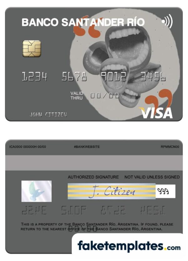 fake Argentina Banco Santander Río visa card download PSD template