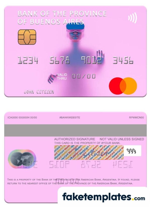 fake Argentina Bank of the Province of Buenos Aires mastercard download PSD template