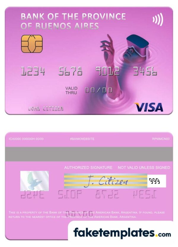 fake Argentina Bank of the Province of Buenos Aires visa card download PSD template