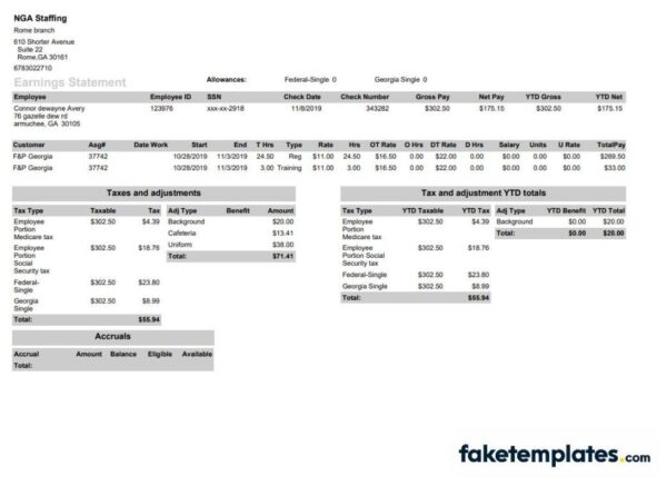 fake NGA Staffing pay stub download Word and PDF template