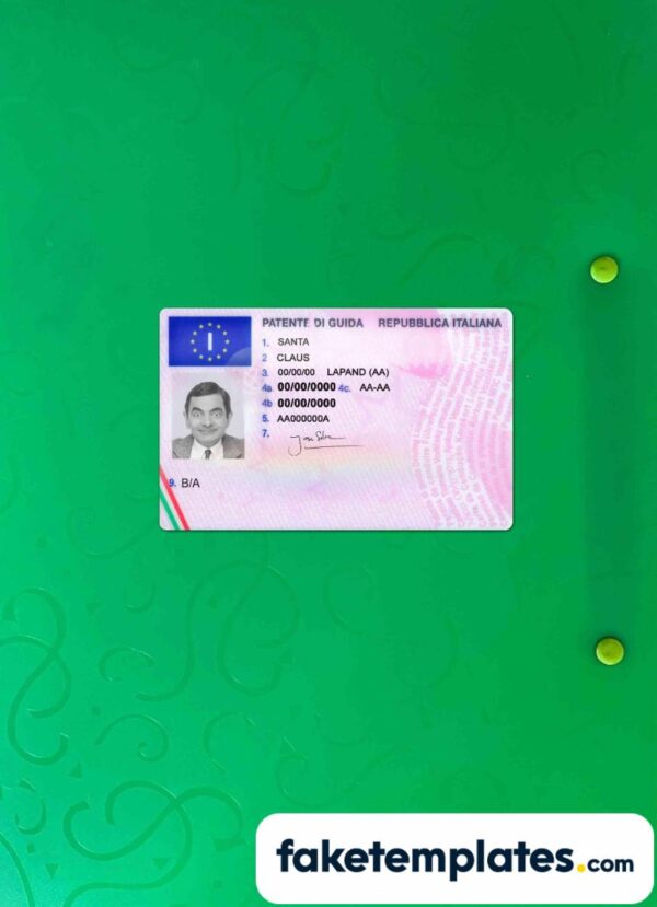 fake Italy driving license download photolook and scan look PSD templates | 2 in 1 