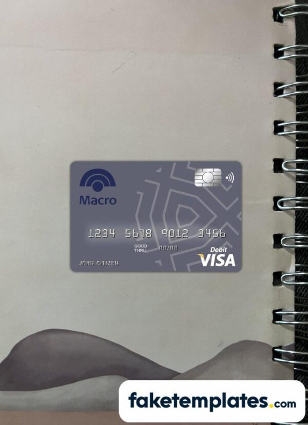 fake Argenitina Banco Macro S.A bank visa card photolook and scan look download PSD templates | 2 in 1