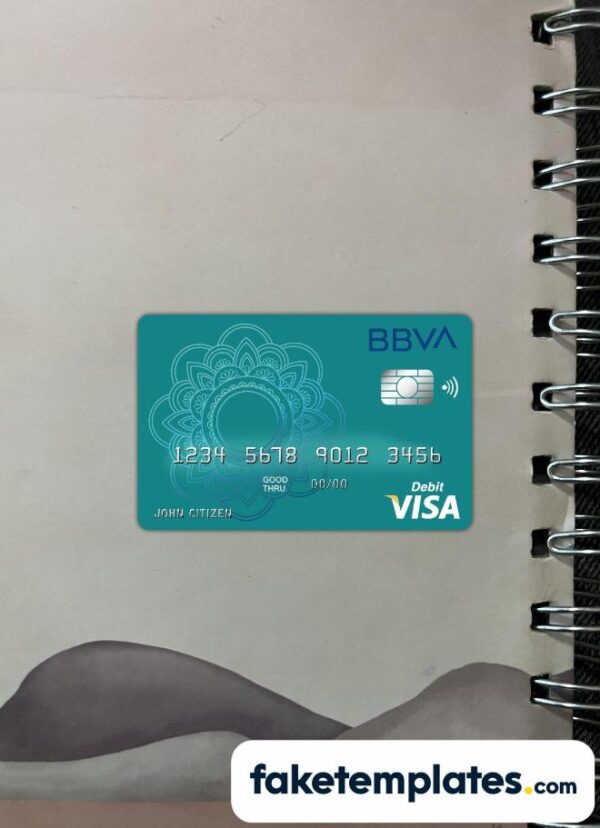 fake Argentina BBVA bank visa card photolook and scan look download PSD templates | 2 in 1