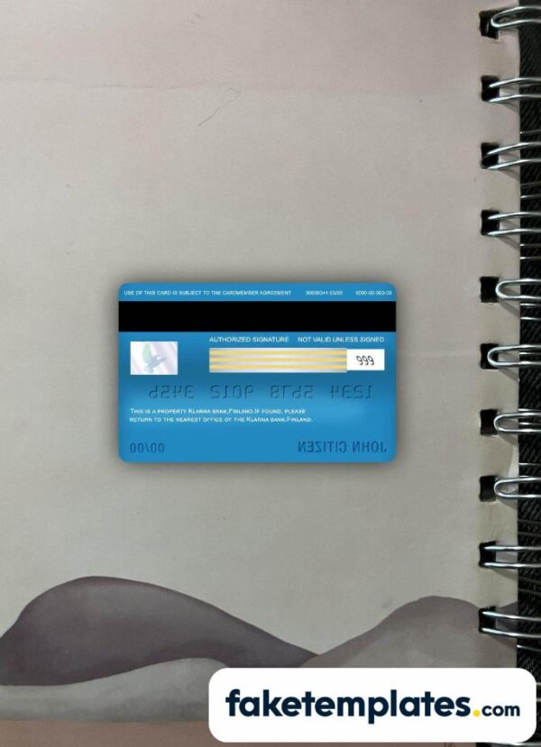 fake Finland Klarna bank visa electron card photolook and scan look download PSD templates | 2 in 1 - Image 2