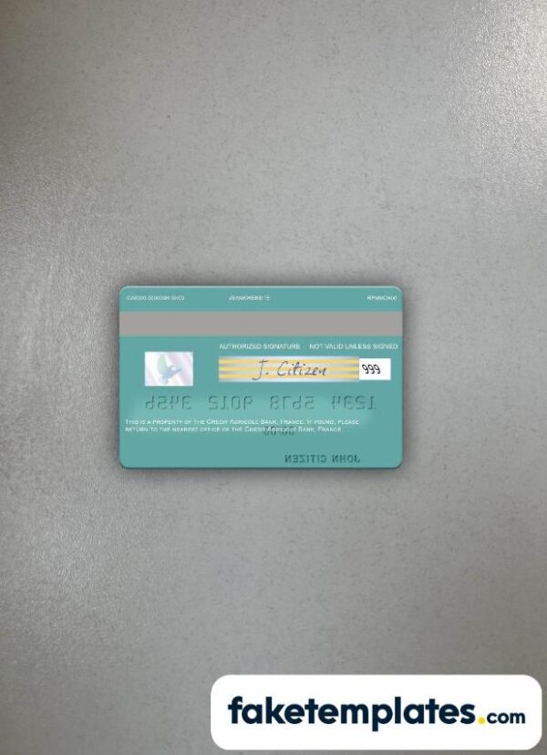 fake France Credit Agricole Bank visa debit card photolook and scan look download PSD templates | 2 in 1 - Image 2