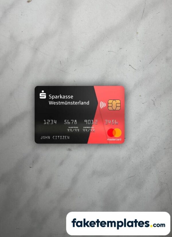 fake Germany Sparkasse Westmunsterland bank Mastercard photolook and scan look download PSD templates | 2 in 1