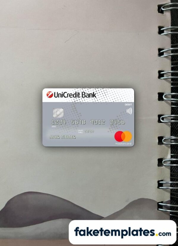 fake Germany UniCredit Bank Mastercard Credit Card photolook and scan look download PSD templates | 2 in 1