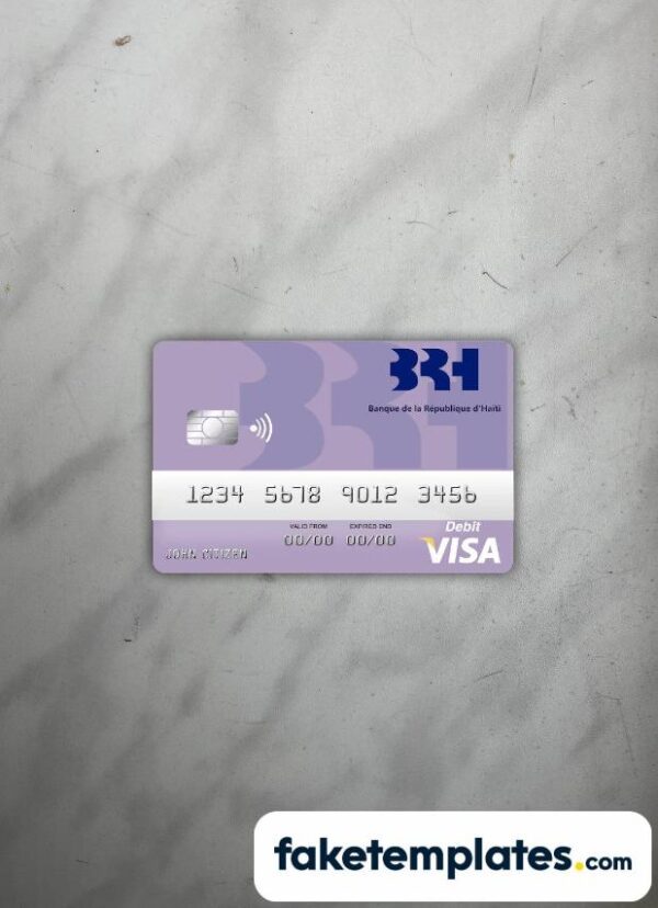 fake Haiti BRH Bank visa debit card photolook and scan look download PSD templates | 2 in 1