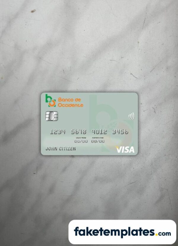 fake Honduras Banco de Occidente visa card photolook and scan look download PSD templates | 2 in 1