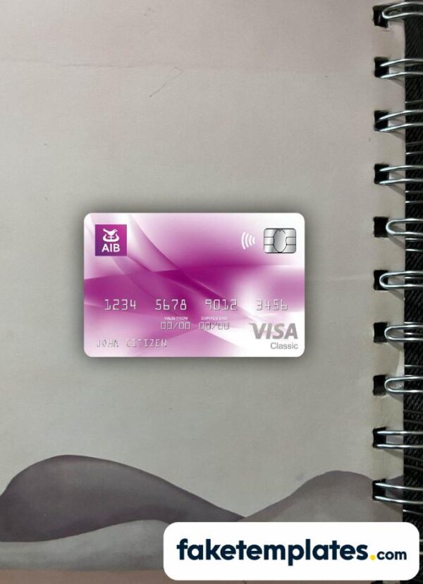 fake Ireland AIB bank visa classic card photolook and scan look download PSD templates | 2 in 1