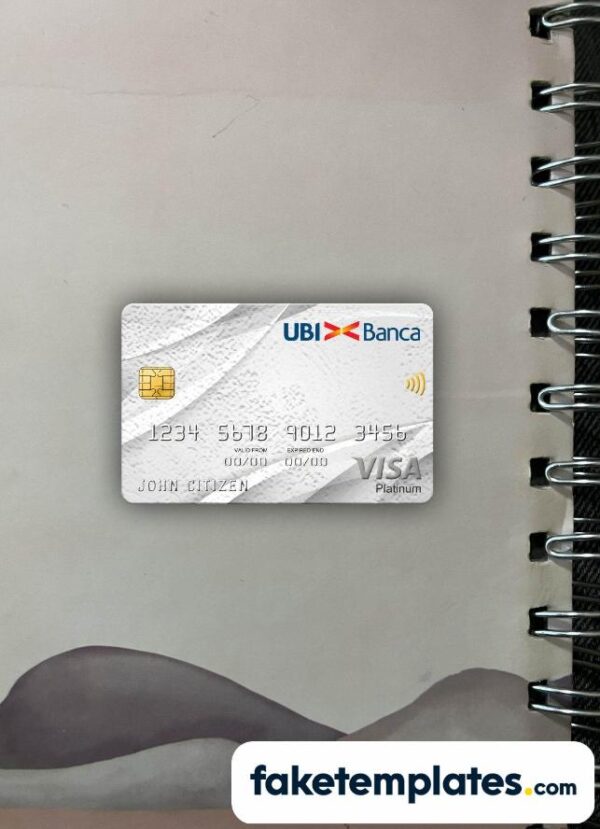 fake Italy UBI bank visa platinum card photolook and scan look download PSD templates | 2 in 1