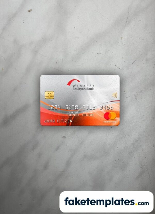 fake Kuwait Boubyan bank Mastercard photolook and scan look download PSD templates | 2 in 1