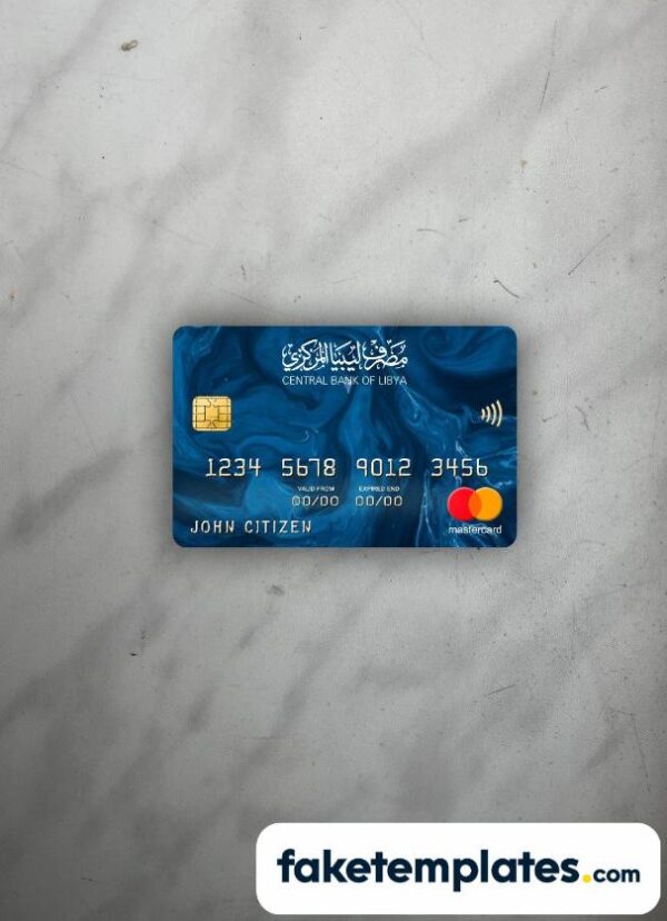 fake Libya Central bank Mastercard photolook and scan look download PSD templates | 2 in 1