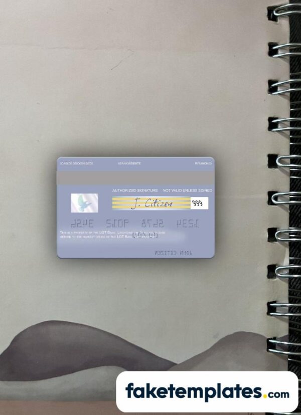 fake Liechtenstein LGT Bank visa debit card photolook and scan look download PSD templates | 2 in 1 - Image 2