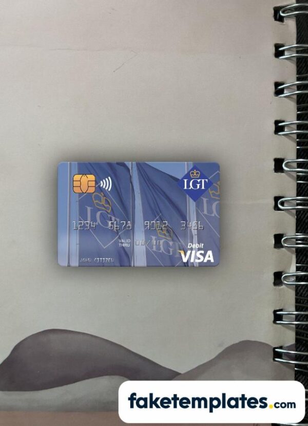 fake Liechtenstein LGT Bank visa debit card photolook and scan look download PSD templates | 2 in 1