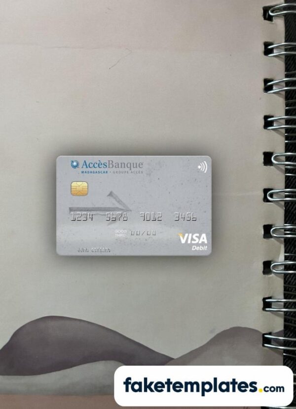 fake Madagascar AccèsBanque visa debit card photolook and scan look download PSD templates | 2 in 1