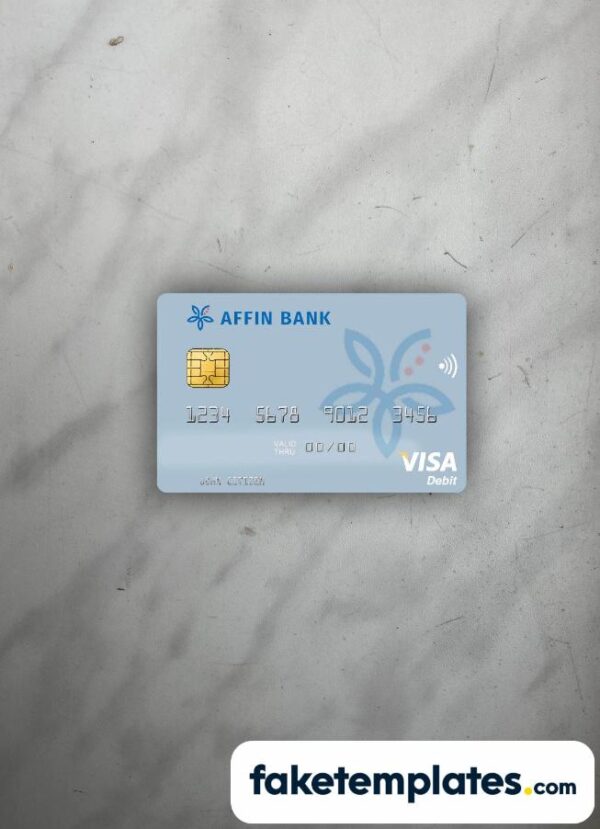 fake Malaysia Affin Bank visa debit card photolook and scan look download PSD templates | 2 in 1