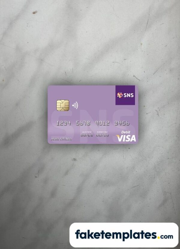 fake Netherlands SNS Bank visa debit card photolook and scan look download PSD templates | 2 in 1