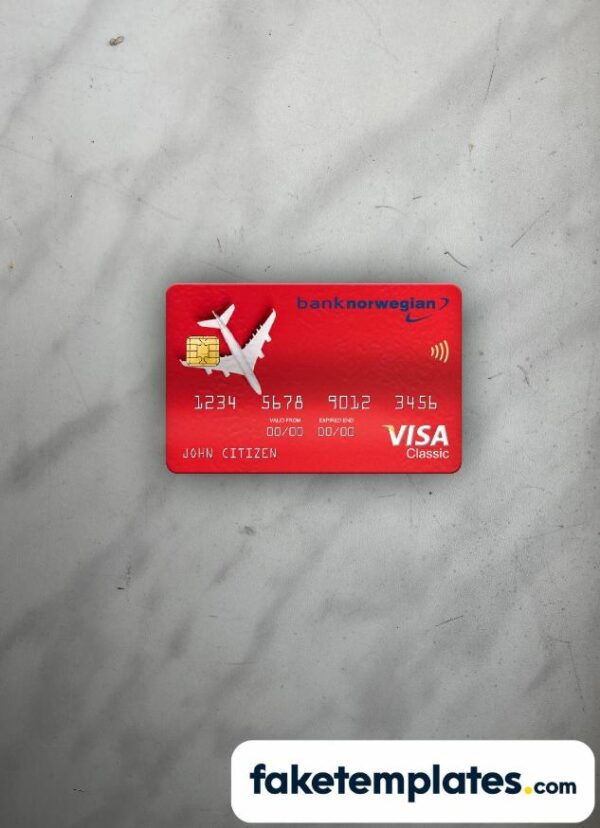 fake Norway Bank Norwegian AS bank visa classic card photolook and scan look download PSD templates | 2 in 1