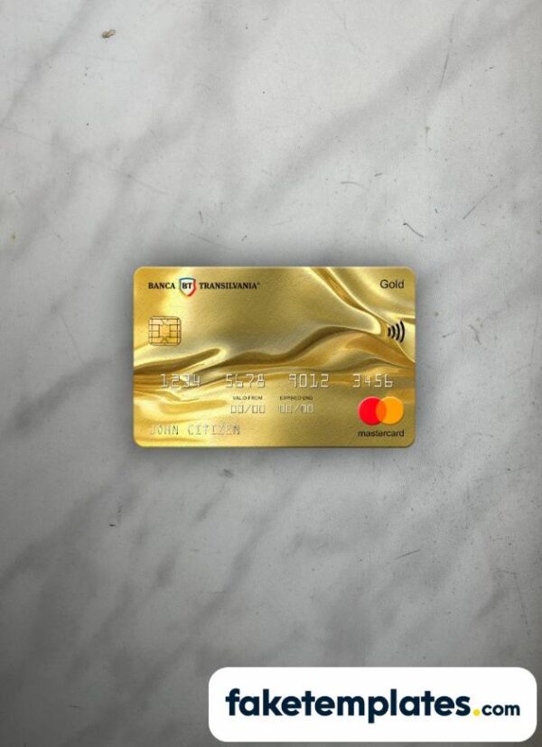 fake Romania Banca Transilvania bank Mastercard gold photolook and scan look download PSD templates | 2 in 1