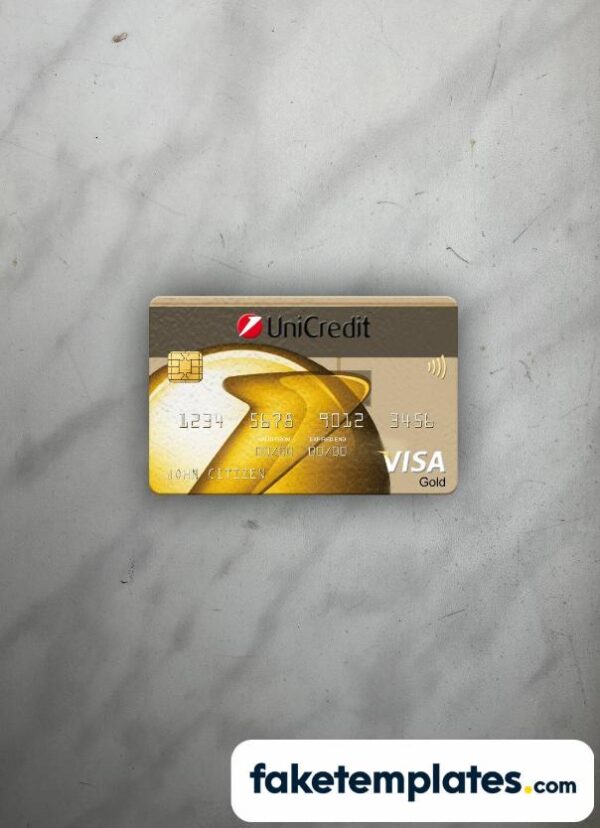 fake Romania UniCredit Bank visa gold card photolook and scan look download PSD templates | 2 in 1