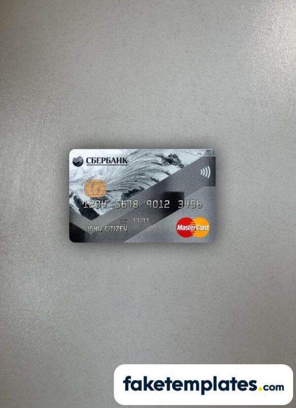 fake Russia Sberbank Mastercard gray photolook and scan look download PSD templates | 2 in 1