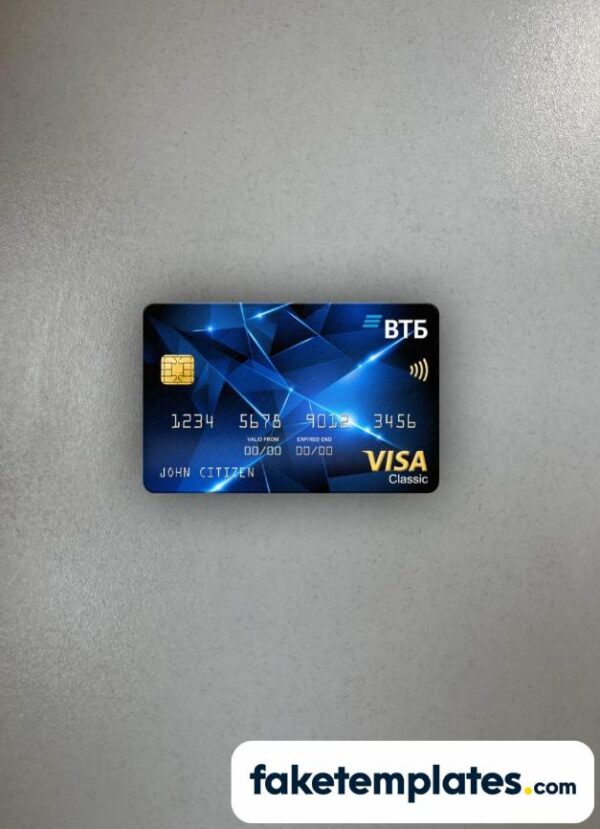 fake Russia VTB bank visa classic card photolook and scan look download PSD templates | 2 in 1