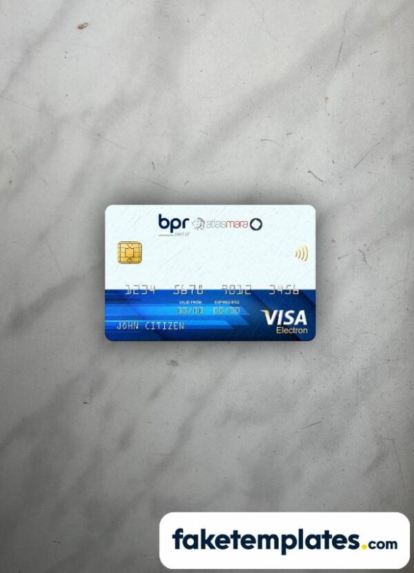 fake Rwanda BPR bank visa electron card photolook and scan look download PSD templates | 2 in 1