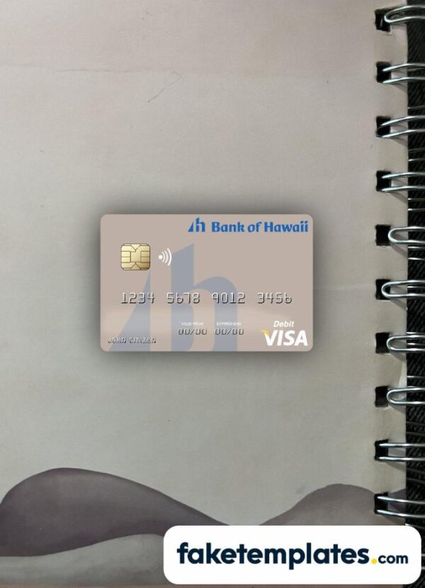 fake Samoa Bank of Hawaii visa debit card photolook and scan look download PSD templates | 2 in 1