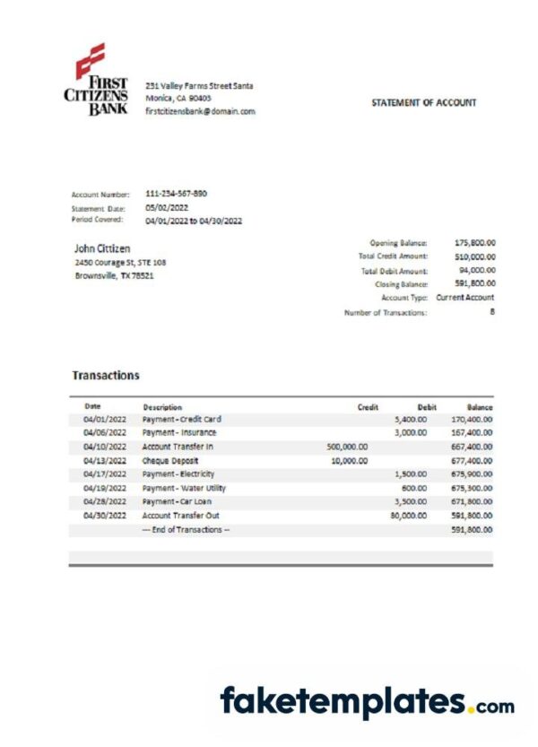 fake USA
  The American Express bank statement download Word and PDF template, 3 pages